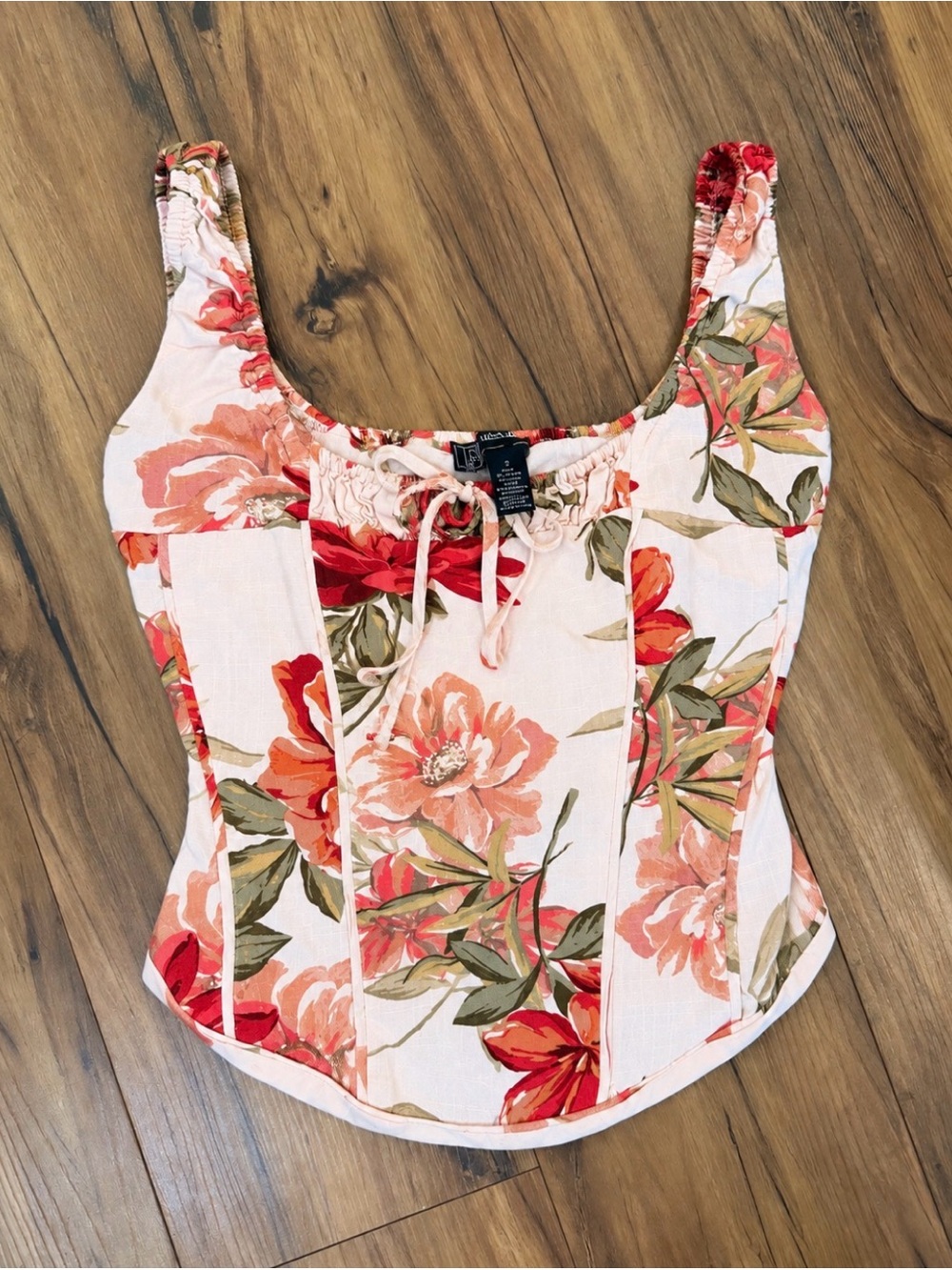 Woven Floral Corset Cami in Peach & Red by Lush